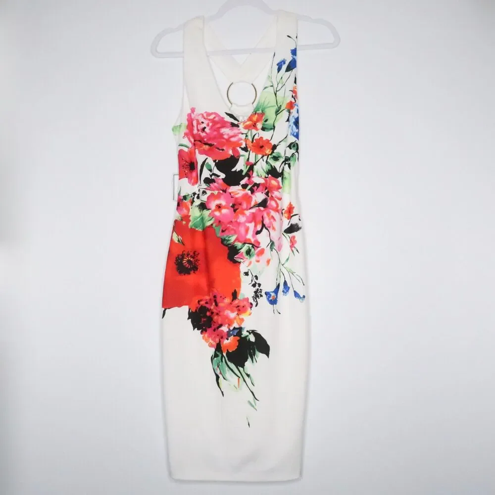 Premier Amour Womens Halter‎ Dress Size 8 White Wedding Floral Vacation Event